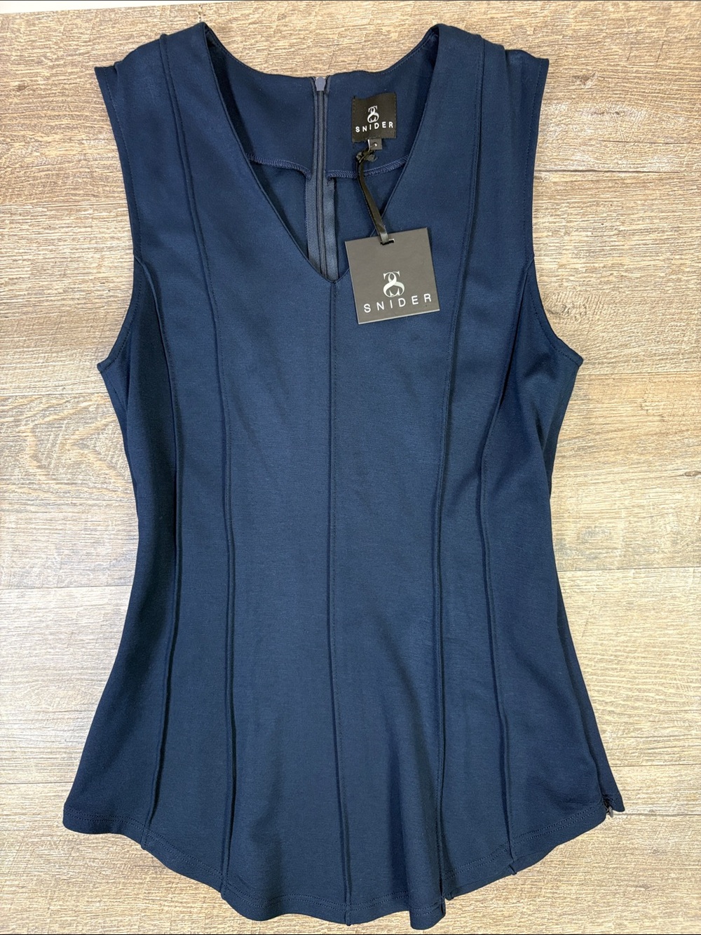 SNIDER V-Neck Bodice Sleeveless Top | Navy | NWT | Size Small